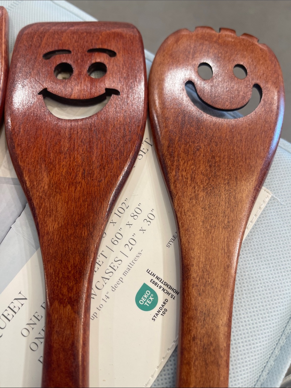 Wooden Smile Face Cooking Spoon Set - Brown - Picture 3 of 4